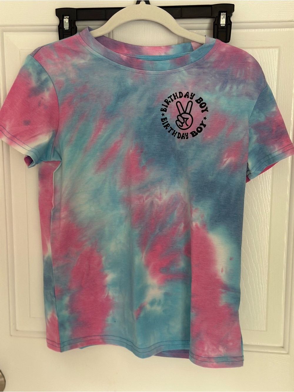 Tie-Dye "Birthday Boy" Short Sleeve Tee - Blue & Pink